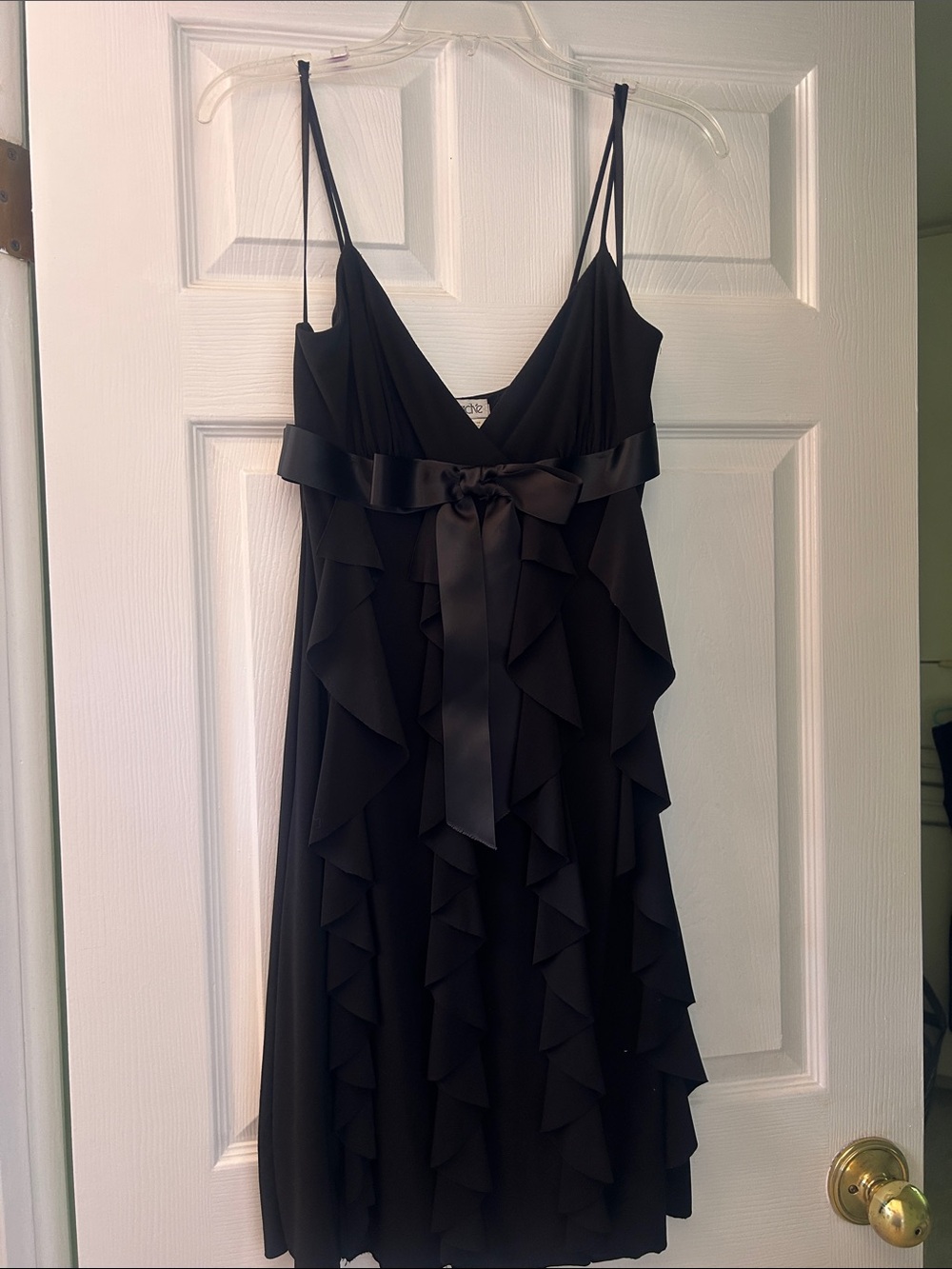 Cache Black Ruffle Slip Dress with Satin Waist Bow